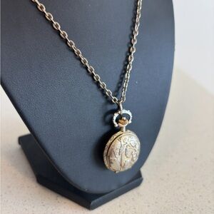 Vtg Future Pocket Watch Silver Gold Engraved Floral Grape vine Necklace Locket